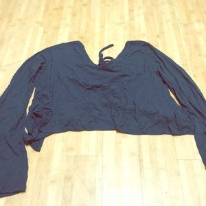 Blue open back blouse